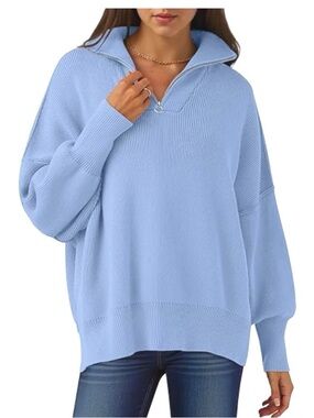ANRABESS Women's Oversized Long Sleeve Quarter Zip Sweater